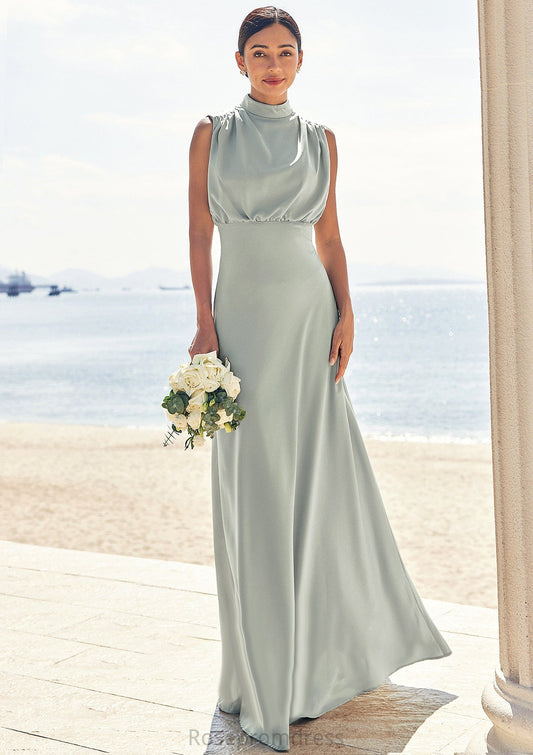 A-line High-Neck Sleeveless Floor-Length Stretch Satin Bridesmaid Dresses Olivia SRSP0025252