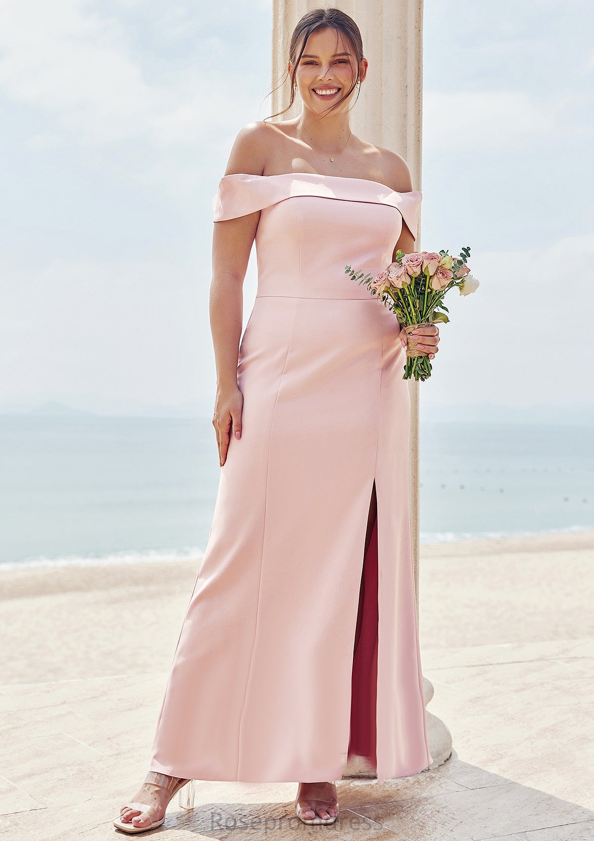 Trumpet/Mermaid Off-the-Shoulder Sleeveless Floor-Length Stretch Crepe Plus Size Bridesmaid Dresses Jordyn SRSP0025261