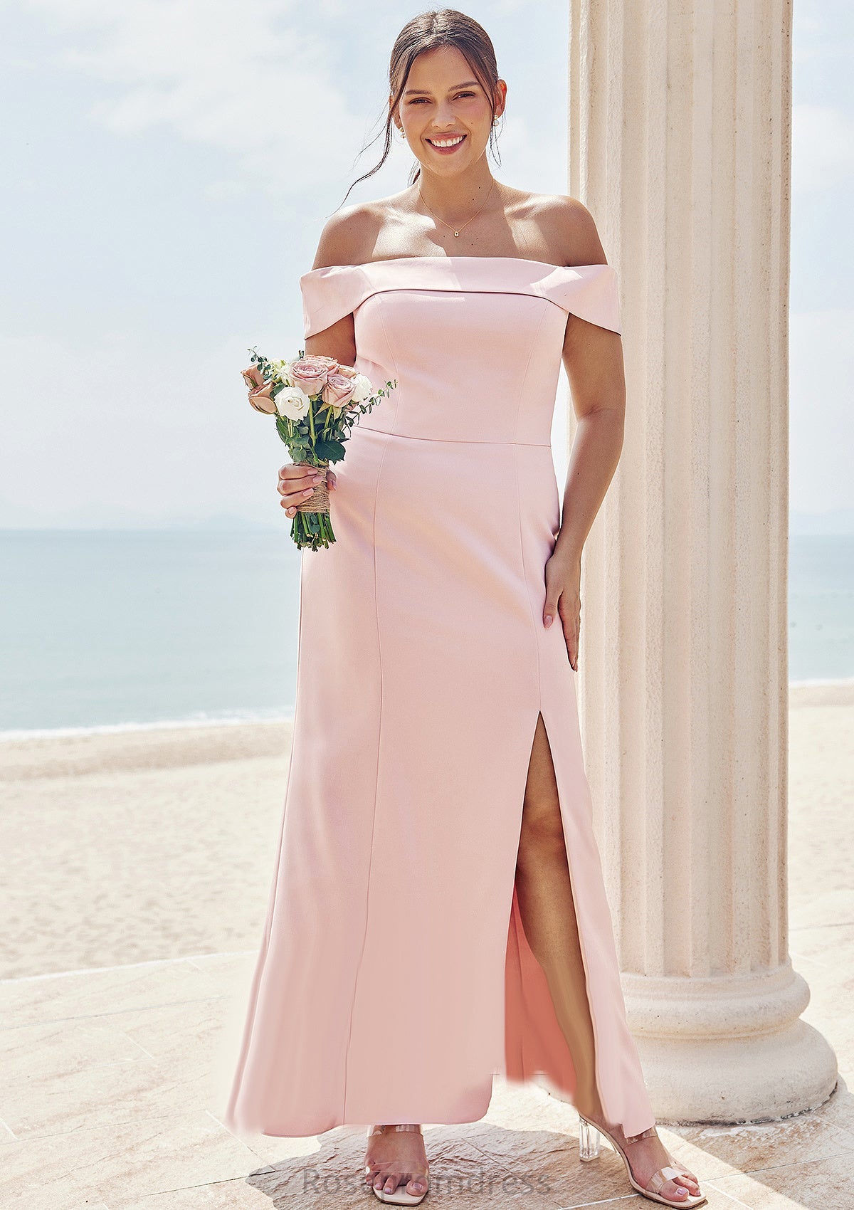 Trumpet/Mermaid Off-the-Shoulder Sleeveless Floor-Length Stretch Crepe Plus Size Bridesmaid Dresses Jordyn SRSP0025261