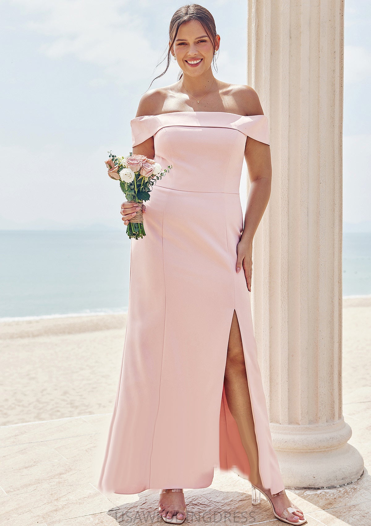 Trumpet/Mermaid Off-the-Shoulder Sleeveless Floor-Length Stretch Crepe Plus Size Bridesmaid Dresses America DSP0025261