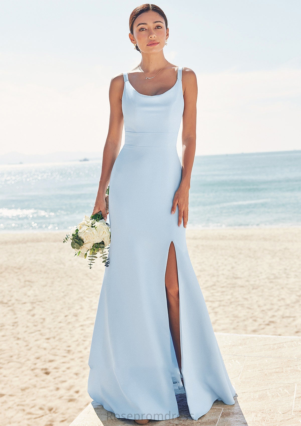 Trumpet/Mermaid Scoop Neck SleevelessFloor-Length Stretch Crepe Bridesmaid Dresses with Split Eleanor SRSP0025271