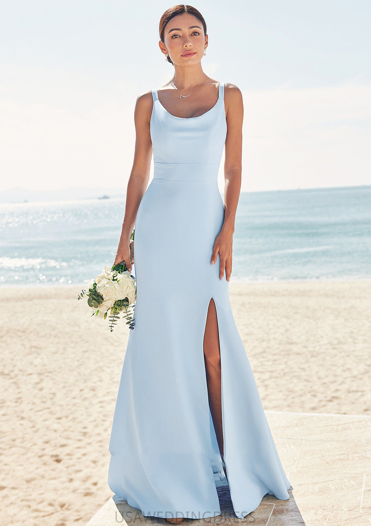 Trumpet/Mermaid Scoop Neck SleevelessFloor-Length Stretch Crepe Bridesmaid Dresses with Split Sanai DSP0025271