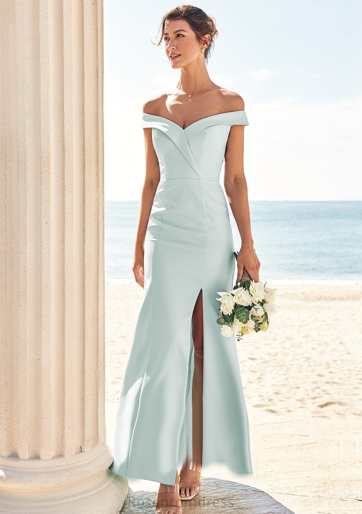 Trumpet/Mermaid Off-the-Shoulder Sleeveless Floor-Length Stretch Crepe Bridesmaid Dresses with Split Kaylynn SRSP0025274