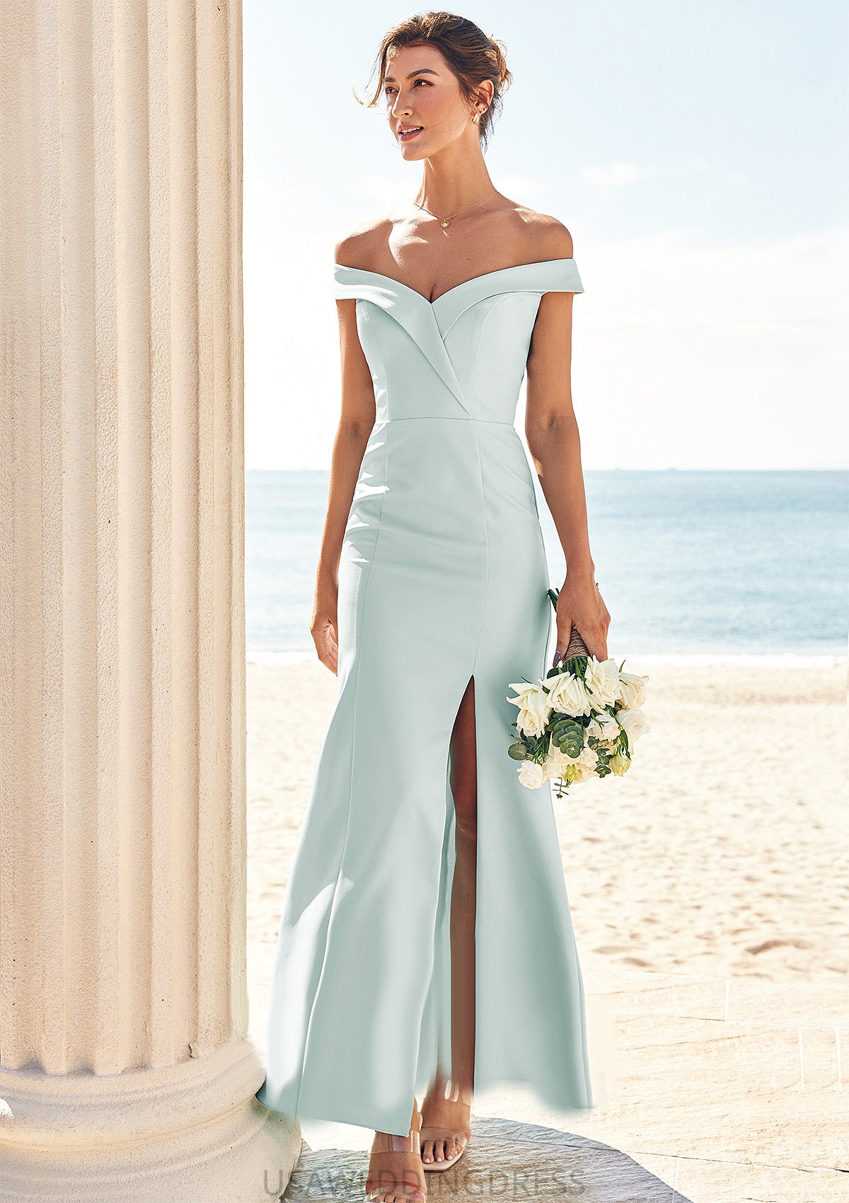 Trumpet/Mermaid Off-the-Shoulder Sleeveless Floor-Length Stretch Crepe Bridesmaid Dresses with Split Savanah DSP0025274