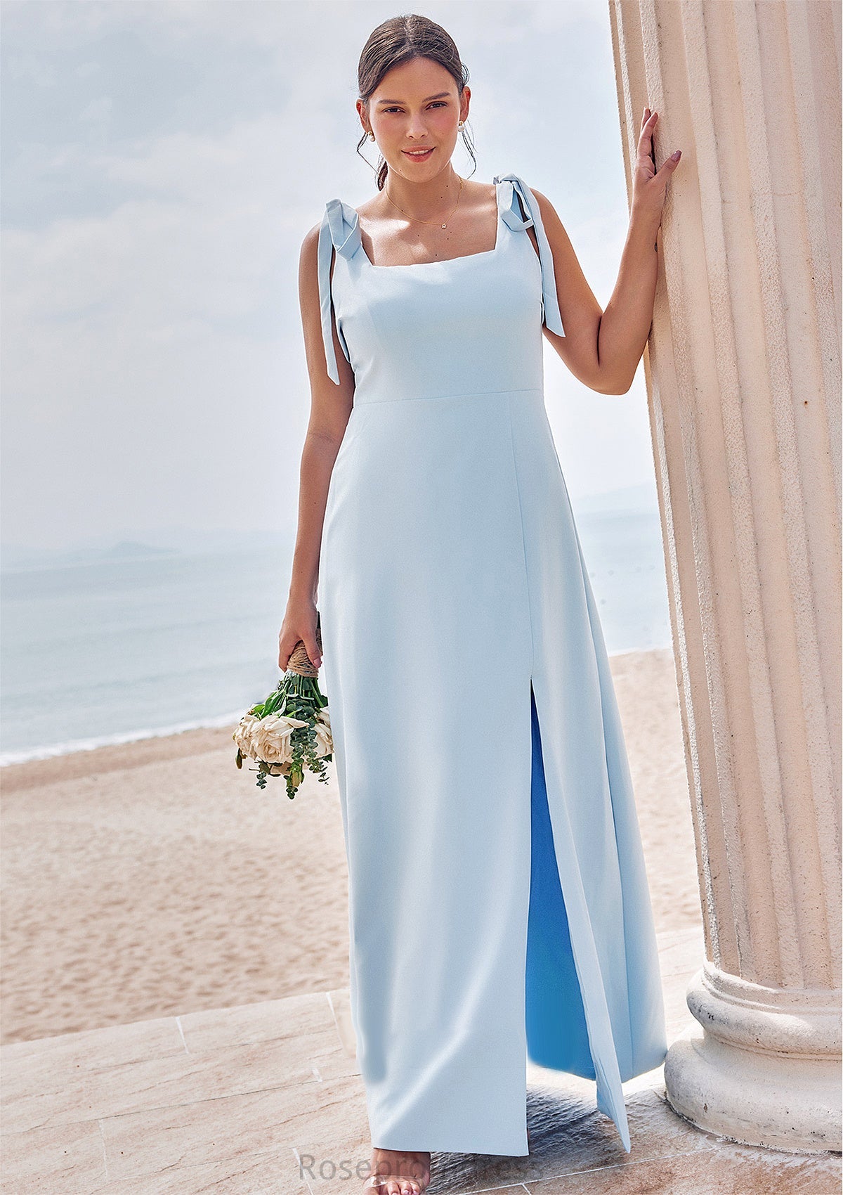 A-line Square Neckline Sleeveless Floor-Length Stretch Crepe Bridesmaid Dresses with Split India SRSP0025288