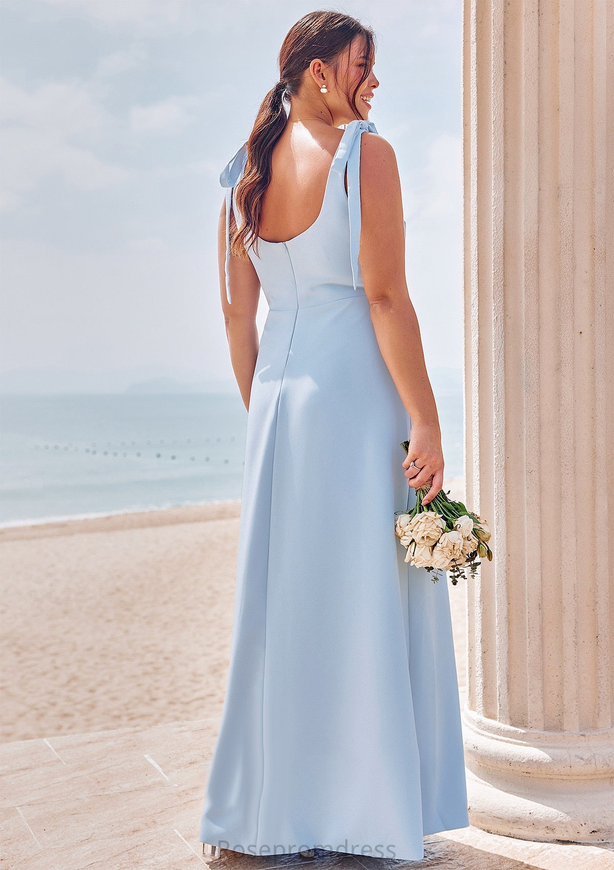 A-line Square Neckline Sleeveless Floor-Length Stretch Crepe Bridesmaid Dresses with Split India SRSP0025288