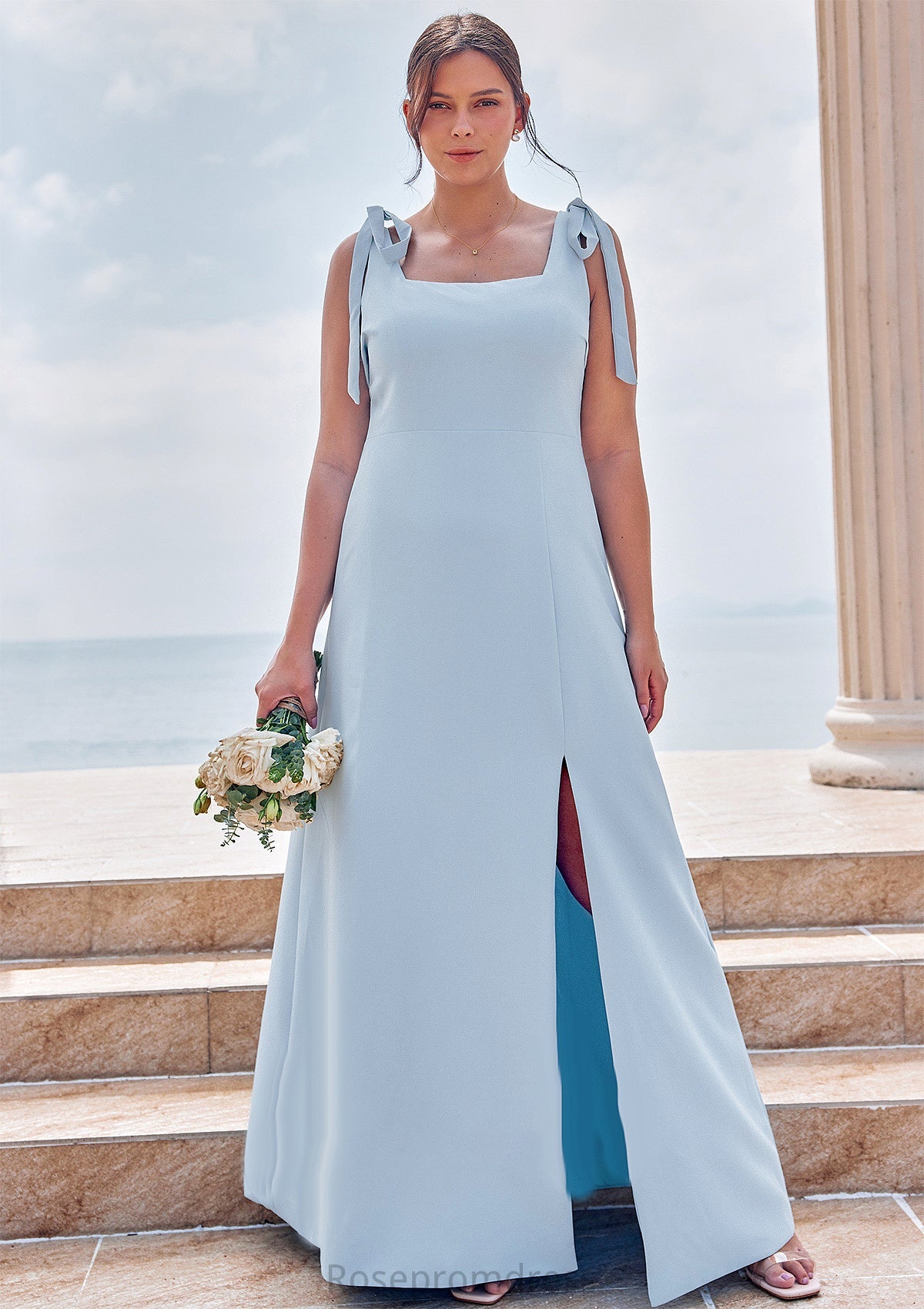 A-line Square Neckline Sleeveless Floor-Length Stretch Crepe Bridesmaid Dresses with Split India SRSP0025288