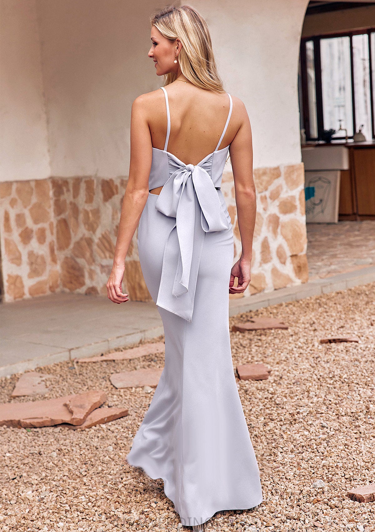 Trumpet/Mermaid Square Neckline Sleeveless Floor-Length Stretch Crepe Bridesmaid Dresses with Bowknot Split Julissa DSP0025300