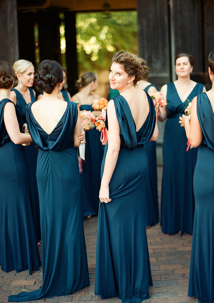 A-line V Neck Sleeveless Sweep Train Jersey Bridesmaid Dresses with Pleated Gisselle SRSP0025302