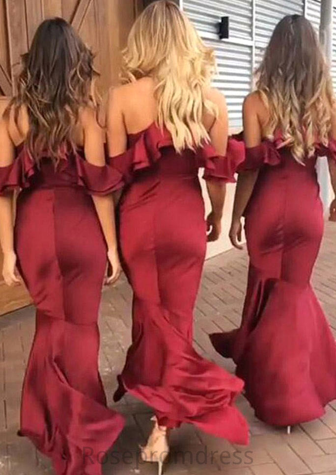 Sleeveless V Neck Asymmetrical Trumpet/Mermaid Charmeuse Bridesmaid Dresseses With Ruffles Quinn SRSP0025305