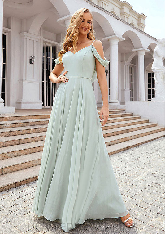 A-line Off-the-Shoulder Sleeveless Long/Floor-Length Chiffon Bridesmaid Dresseses With Pleated Laci DSP0025307