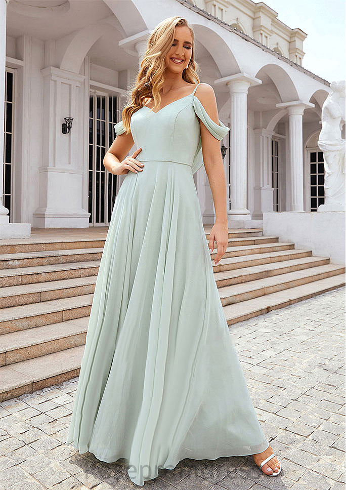 A-line Off-the-Shoulder Sleeveless Long/Floor-Length Chiffon Bridesmaid Dresseses With Pleated Vicky SRSP0025307