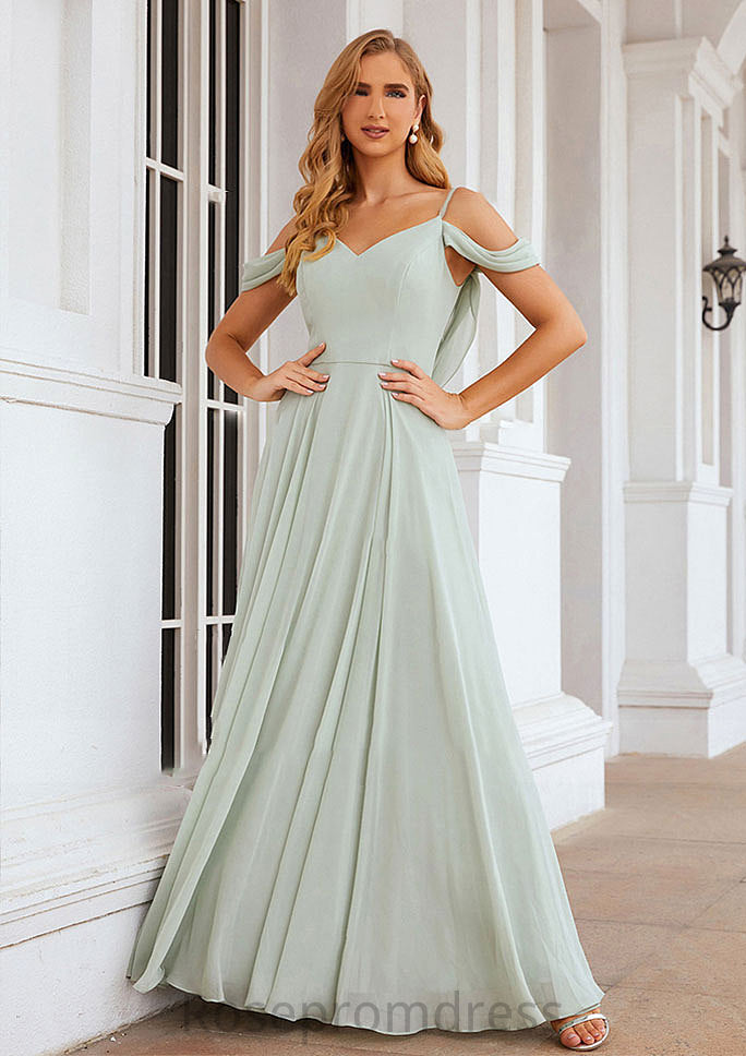 A-line Off-the-Shoulder Sleeveless Long/Floor-Length Chiffon Bridesmaid Dresseses With Pleated Vicky SRSP0025307