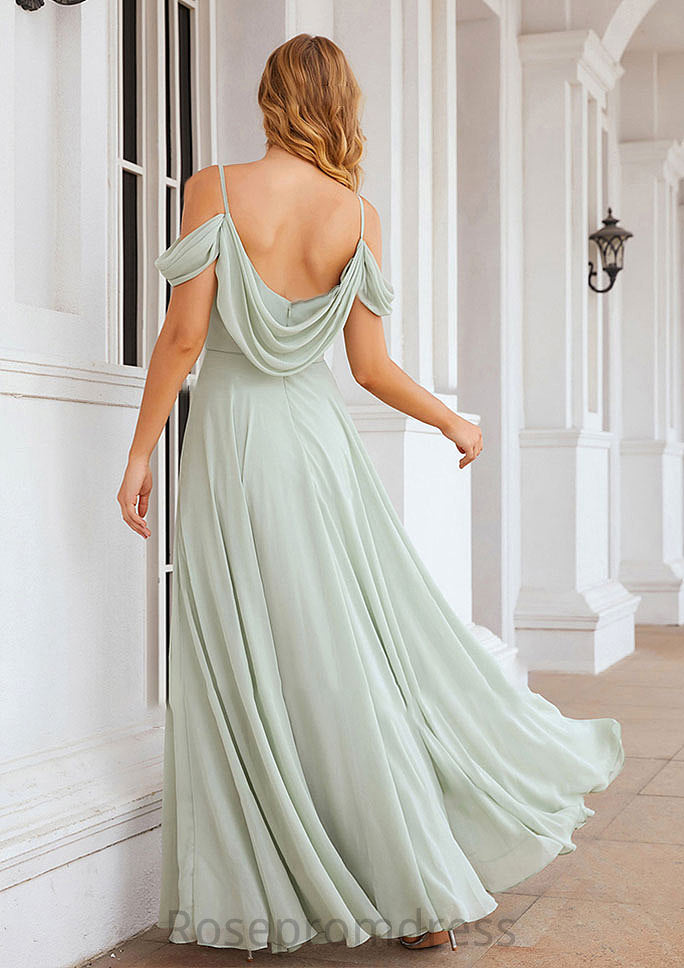 A-line Off-the-Shoulder Sleeveless Long/Floor-Length Chiffon Bridesmaid Dresseses With Pleated Vicky SRSP0025307