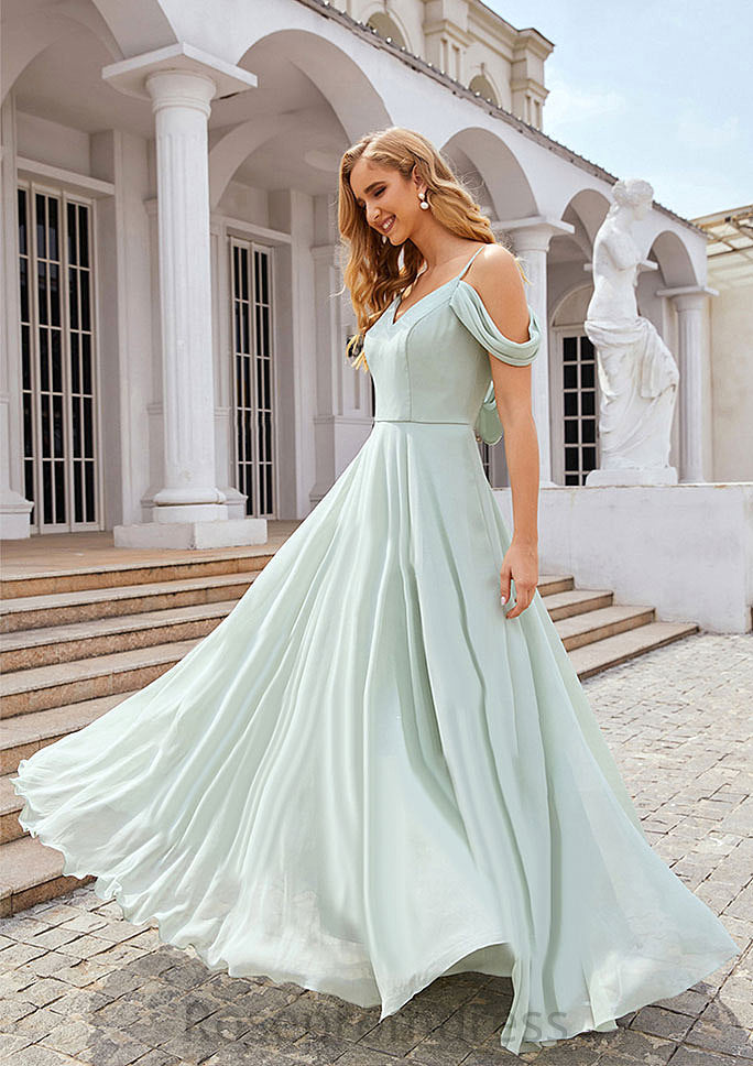 A-line Off-the-Shoulder Sleeveless Long/Floor-Length Chiffon Bridesmaid Dresseses With Pleated Vicky SRSP0025307