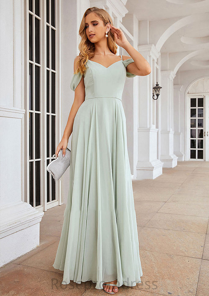 A-line Off-the-Shoulder Sleeveless Long/Floor-Length Chiffon Bridesmaid Dresseses With Pleated Vicky SRSP0025307