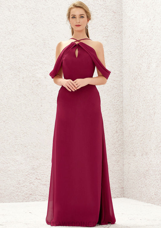 A-line Scalloped Neck Sleeveless Chiffon Long/Floor-Length Bridesmaid Dresses With Pockets Ariel DSP0025310