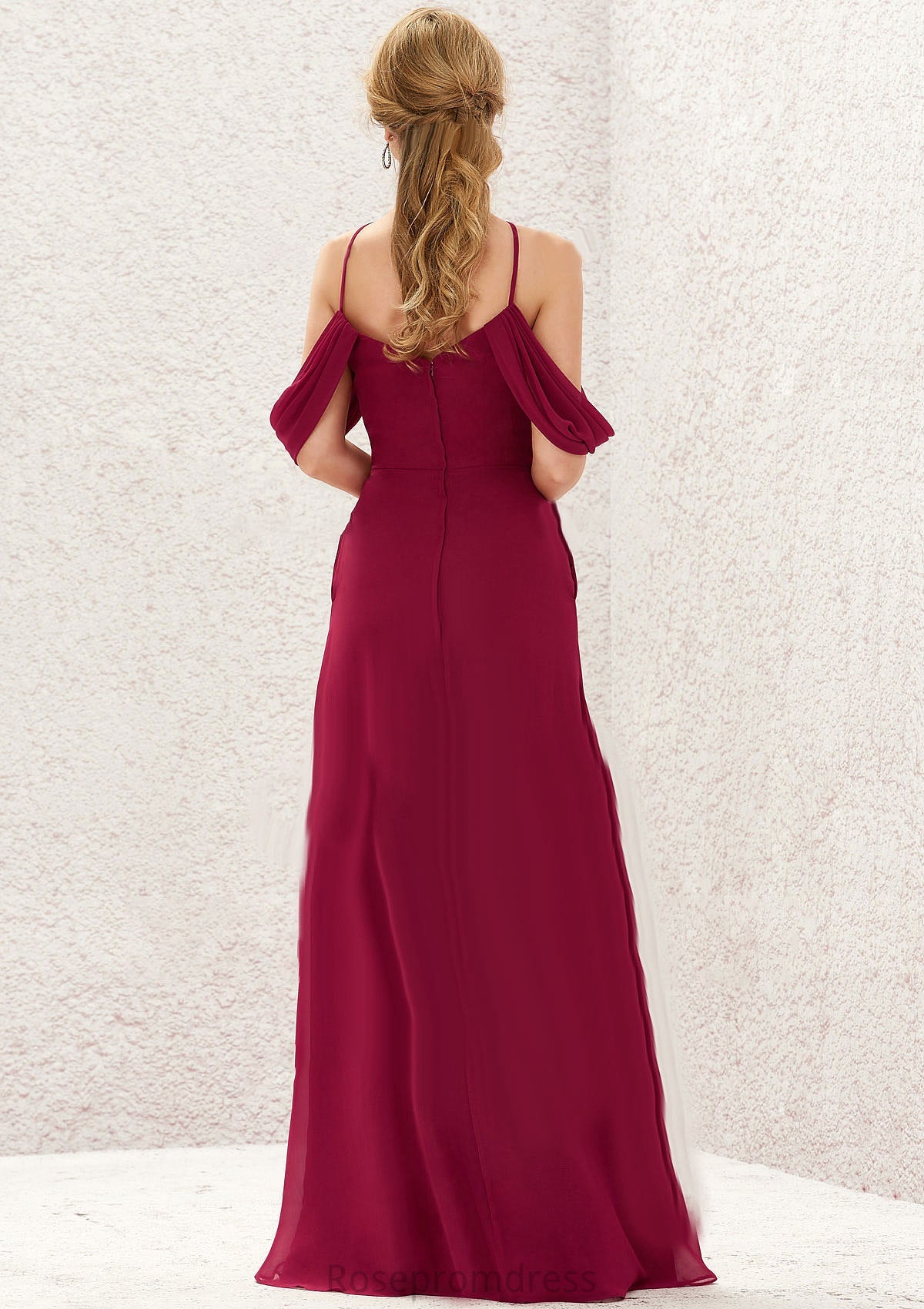 A-line Scalloped Neck Sleeveless Chiffon Long/Floor-Length Bridesmaid Dresses With Pockets Amaris SRSP0025310