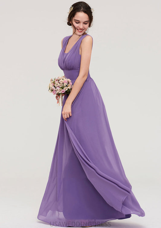 Sleeveless Scalloped Neck Chiffon Long/Floor-Length Bridesmaid Dresseses With Pleated Mattie DSP0025314