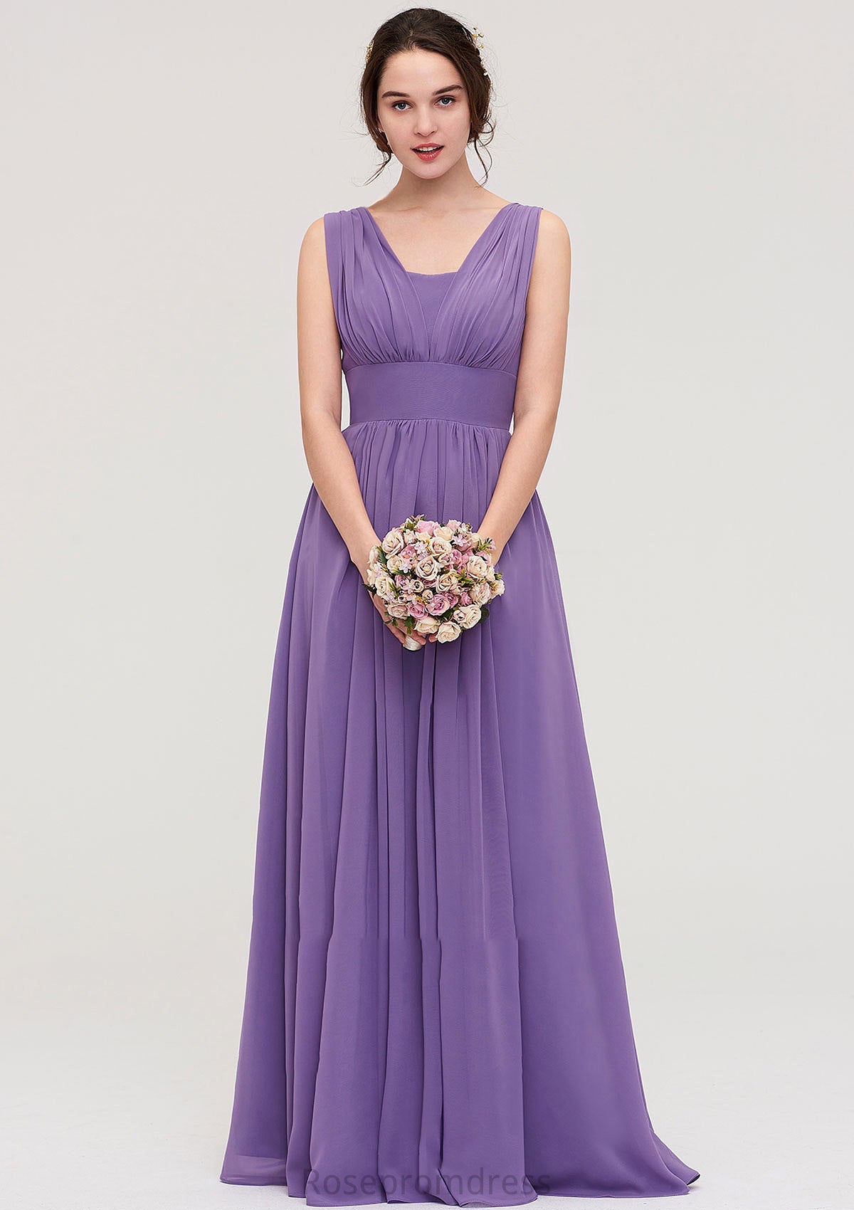 Sleeveless Scalloped Neck Chiffon Long/Floor-Length Bridesmaid Dresseses With Pleated Kay SRSP0025314