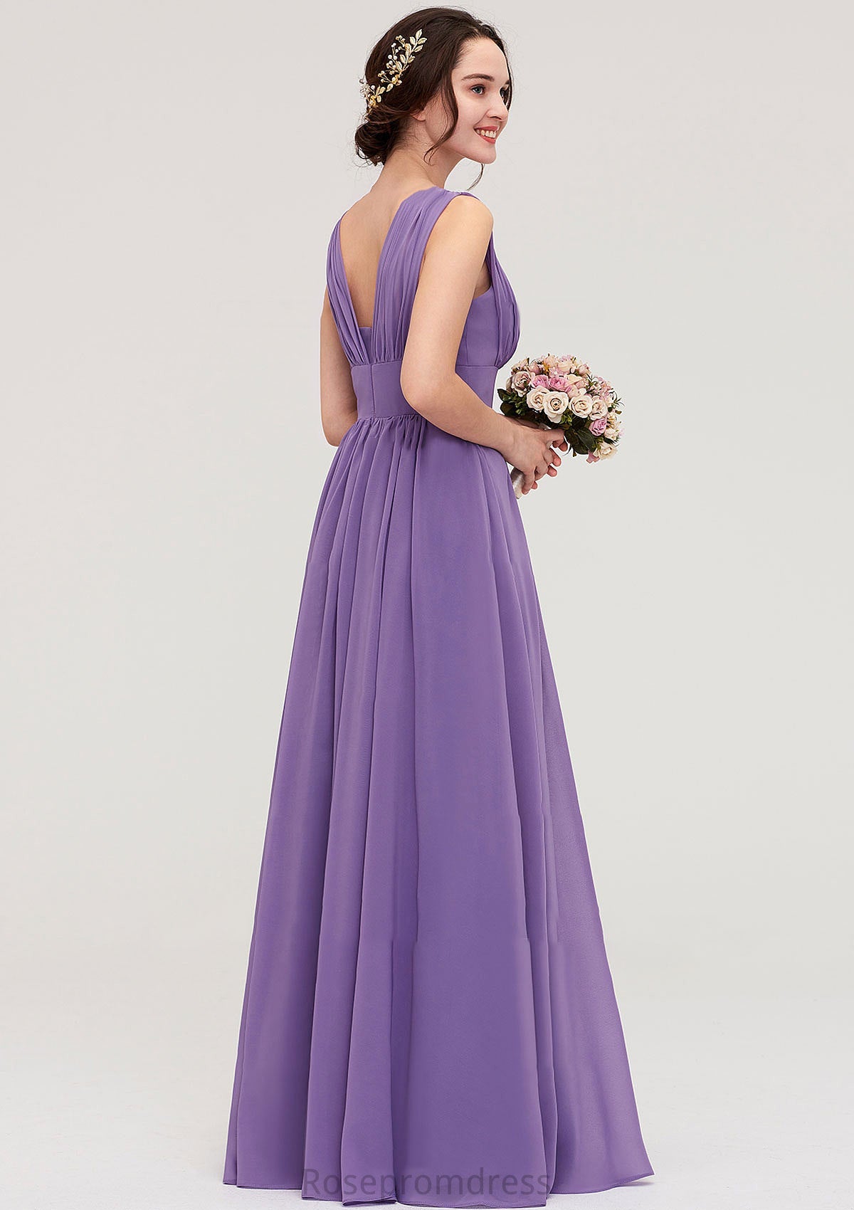 Sleeveless Scalloped Neck Chiffon Long/Floor-Length Bridesmaid Dresseses With Pleated Kay SRSP0025314