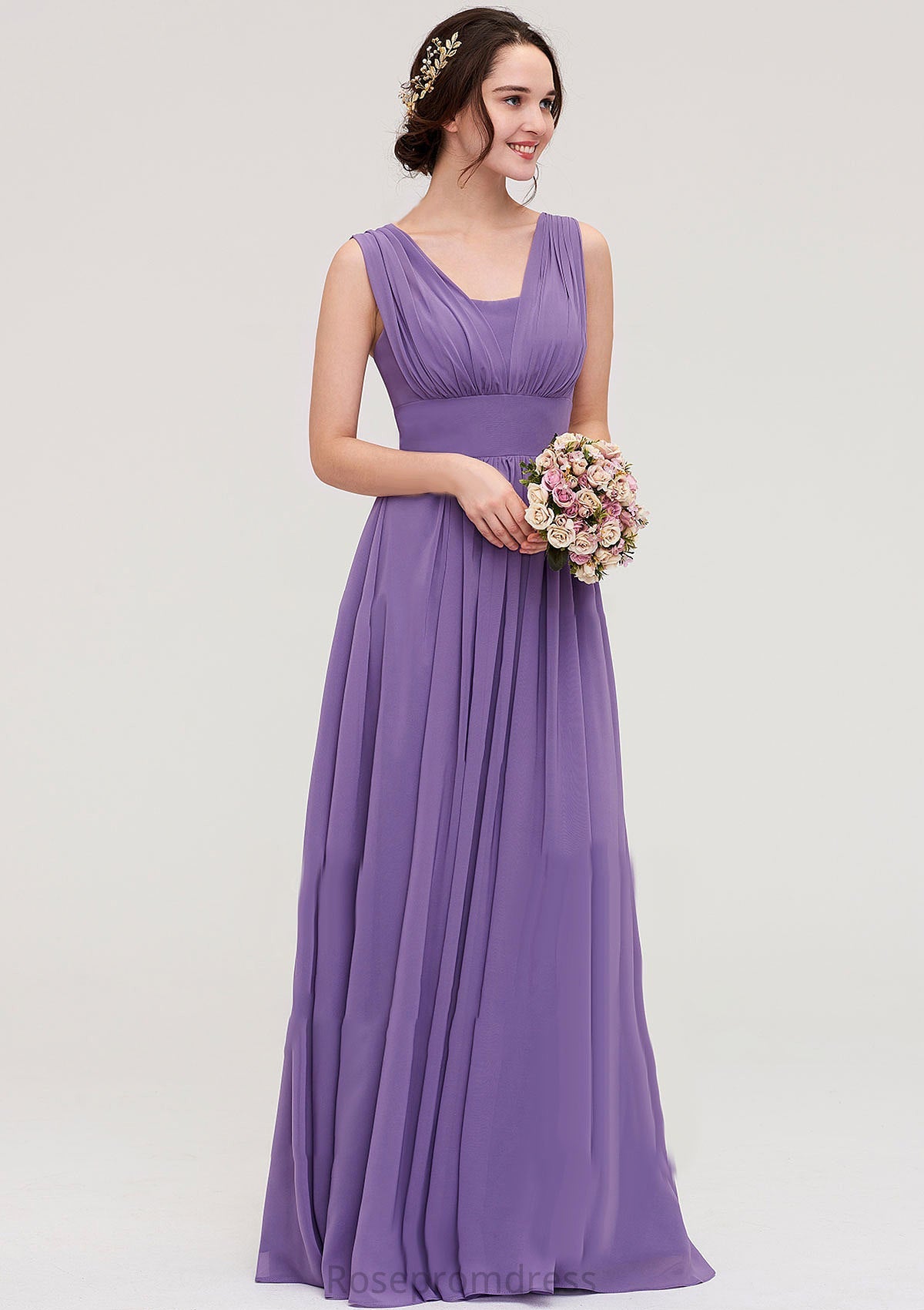 Sleeveless Scalloped Neck Chiffon Long/Floor-Length Bridesmaid Dresseses With Pleated Kay SRSP0025314