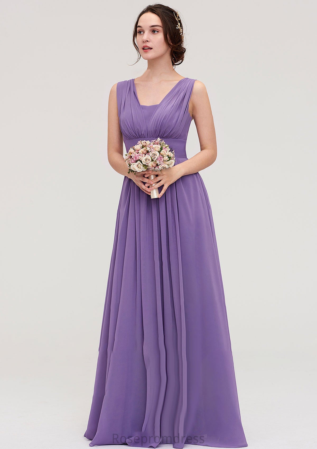 Sleeveless Scalloped Neck Chiffon Long/Floor-Length Bridesmaid Dresseses With Pleated Kay SRSP0025314