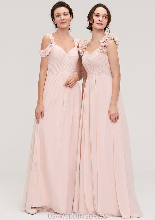 Sweetheart Sleeveless A-line/Princess Chiffon Long/Floor-Length Bridesmaid Dresses With Pleated Shoulder Flower Penelope DSP0025315