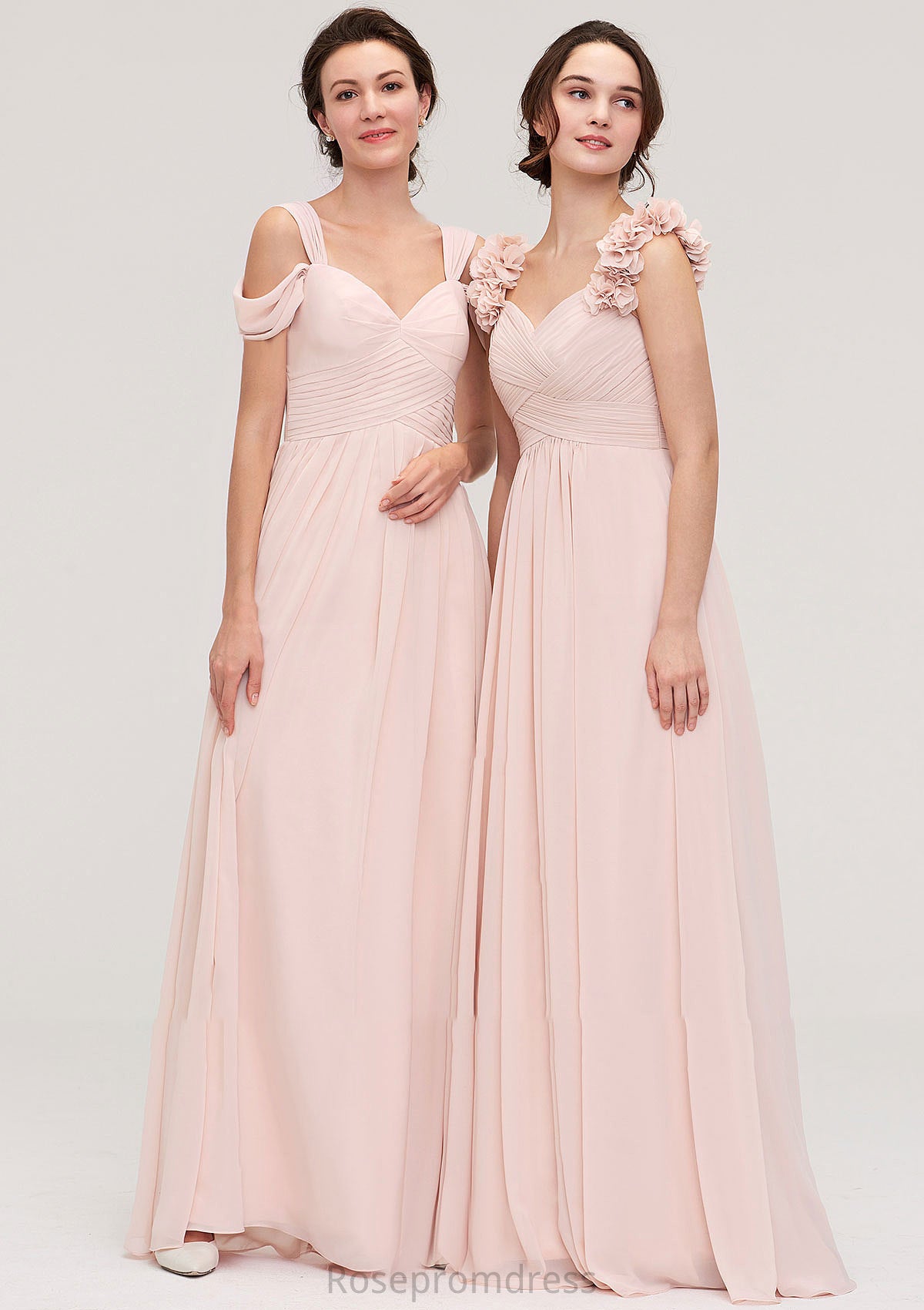 Sweetheart Sleeveless A-line/Princess Chiffon Long/Floor-Length Bridesmaid Dresses With Pleated Shoulder Flower Jazmyn SRSP0025315