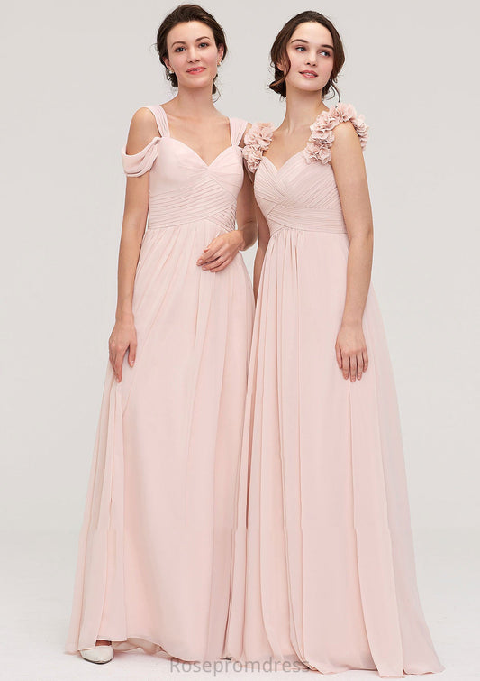 Sweetheart Sleeveless A-line/Princess Chiffon Long/Floor-Length Bridesmaid Dresses With Pleated Shoulder Flower Jazmyn SRSP0025315