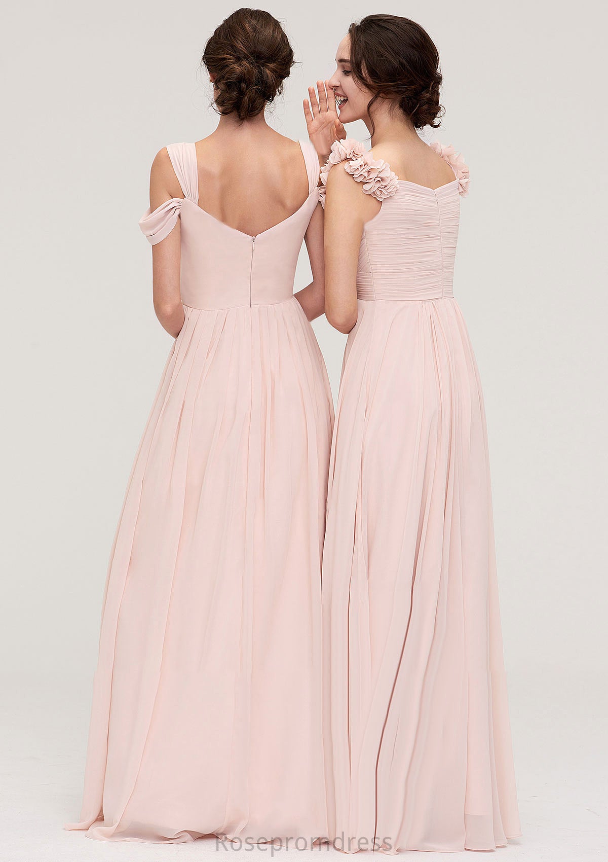 Sweetheart Sleeveless A-line/Princess Chiffon Long/Floor-Length Bridesmaid Dresses With Pleated Shoulder Flower Jazmyn SRSP0025315