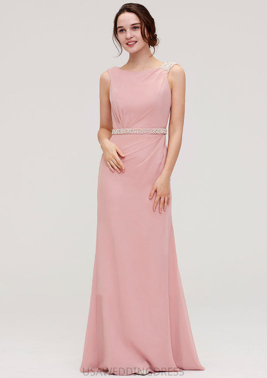 Sleeveless Sheath/Column Long/Floor-Length Chiffon Bridesmaid Dresses With Waistband Beading Presley DSP0025317