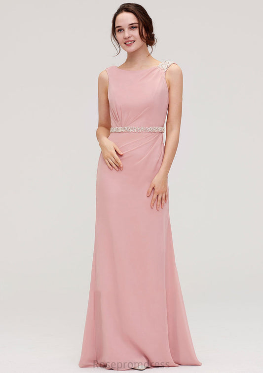 Sleeveless Sheath/Column Long/Floor-Length Chiffon Bridesmaid Dresses With Waistband Beading Kamari SRSP0025317