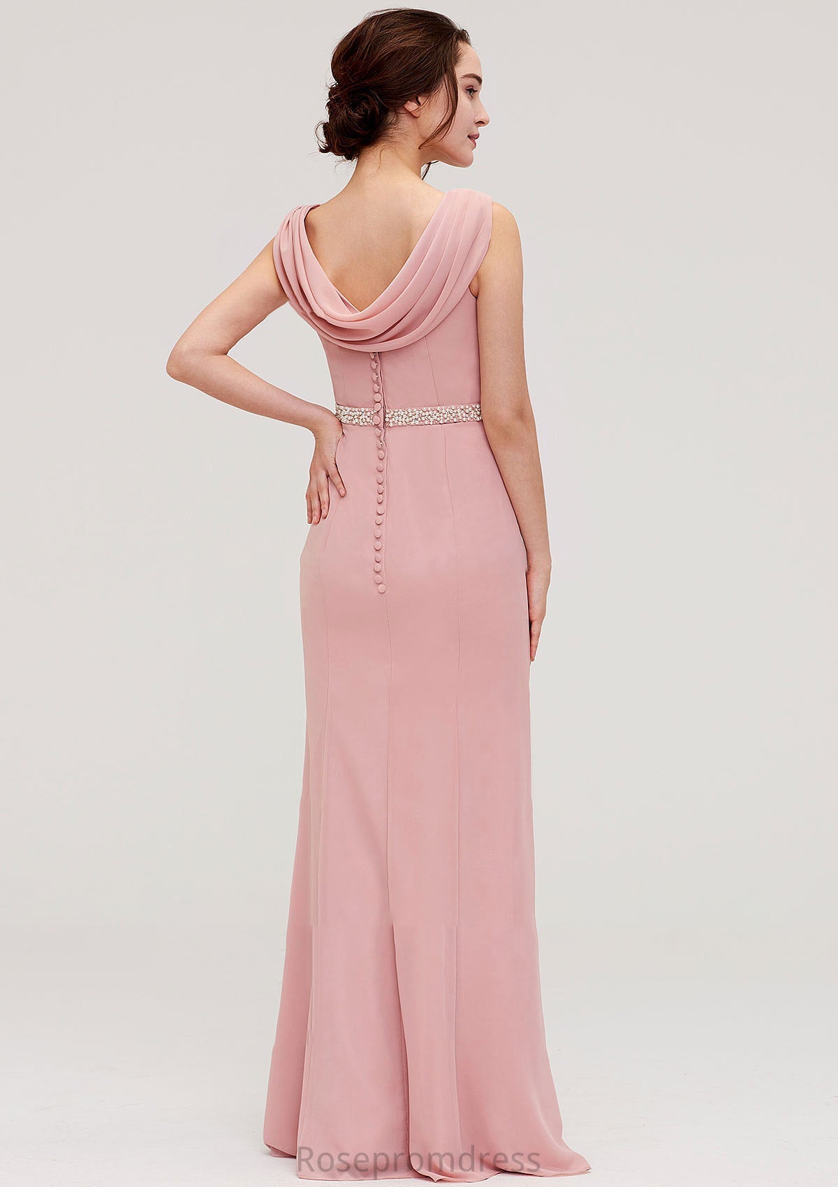 Sleeveless Sheath/Column Long/Floor-Length Chiffon Bridesmaid Dresses With Waistband Beading Kamari SRSP0025317