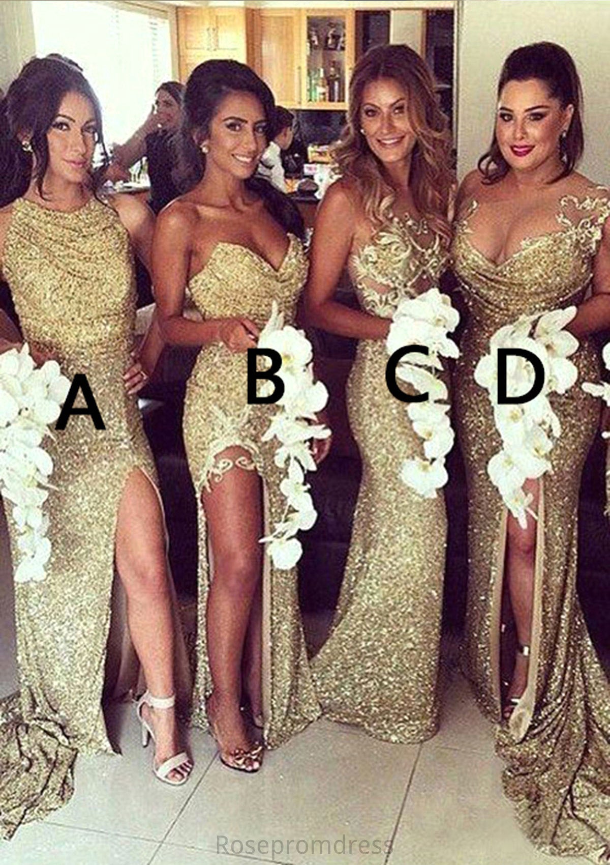 Bateau Sleeveless Sweep Train Sheath/Column Sequined Bridesmaid Dresses Paris SRSP0025321