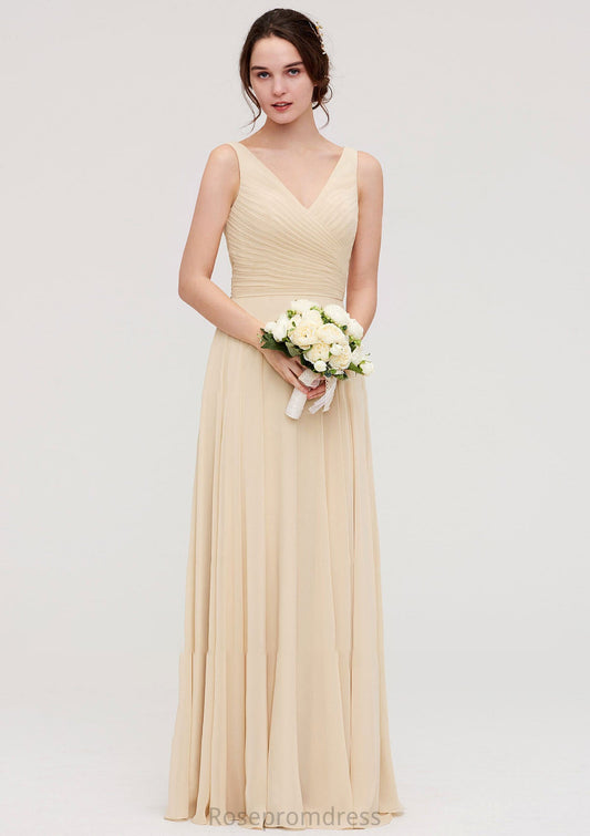 A-line/Princess V Neck Long/Floor-Length A-line/Princess Chiffon Bridesmaid Dresses With Sashes Pleated Rita SRSP0025322