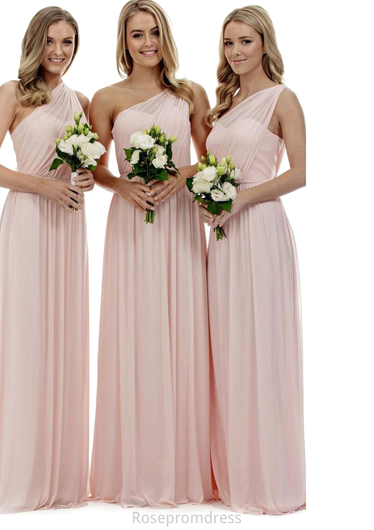 A-Line/Princess One-Shoulder Long/Floor-Length Chiffon Bridesmaid Dresses Natalya SRSP0025329