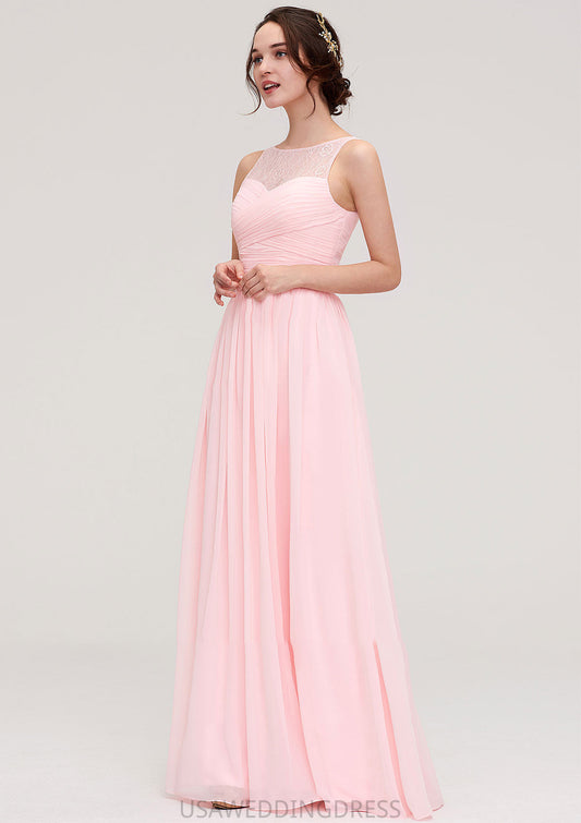 Sleeveless Chiffon A-line/Princess Long/Floor-Length Wedding Party Bridesmaid Dresses With Pleated Lace Avah DSP0025332