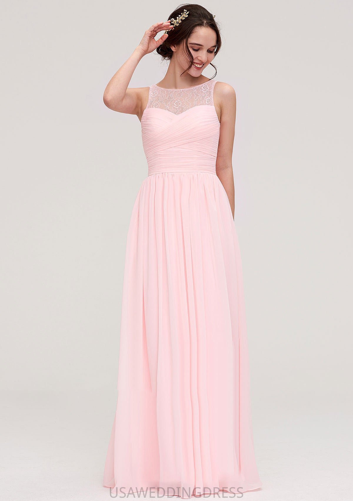 Sleeveless Chiffon A-line/Princess Long/Floor-Length Wedding Party Bridesmaid Dresses With Pleated Lace Avah DSP0025332