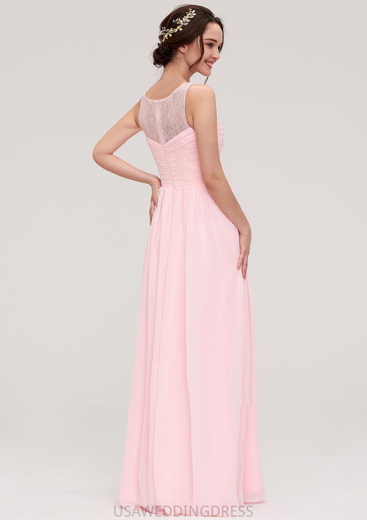 Sleeveless Chiffon A-line/Princess Long/Floor-Length Wedding Party Bridesmaid Dresses With Pleated Lace Avah DSP0025332