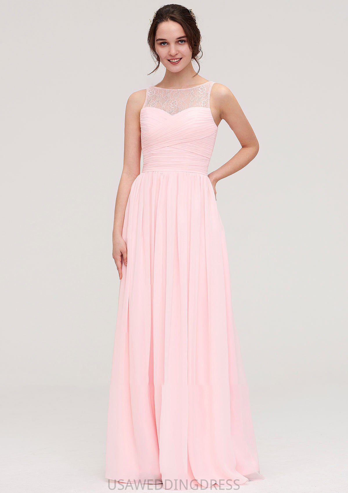 Sleeveless Chiffon A-line/Princess Long/Floor-Length Wedding Party Bridesmaid Dresses With Pleated Lace Avah DSP0025332