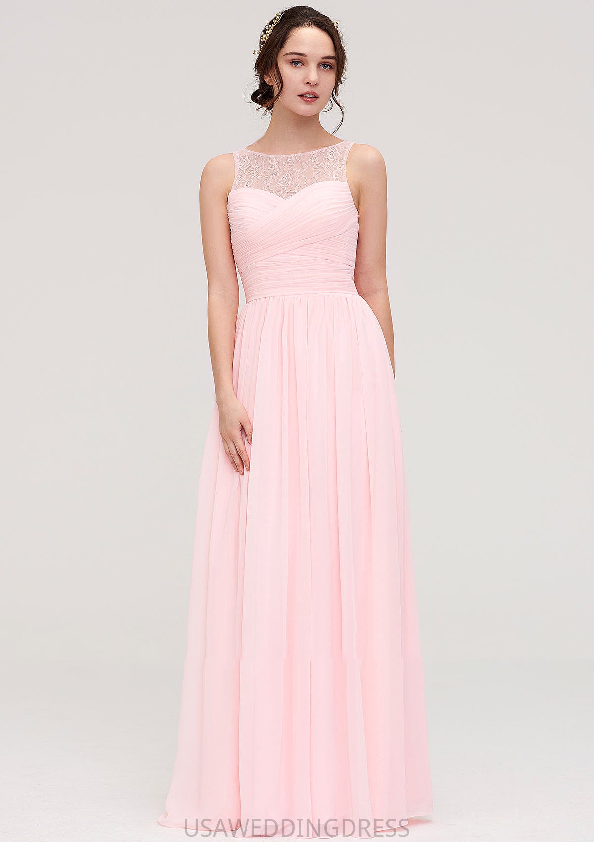 Sleeveless Chiffon A-line/Princess Long/Floor-Length Wedding Party Bridesmaid Dresses With Pleated Lace Avah DSP0025332