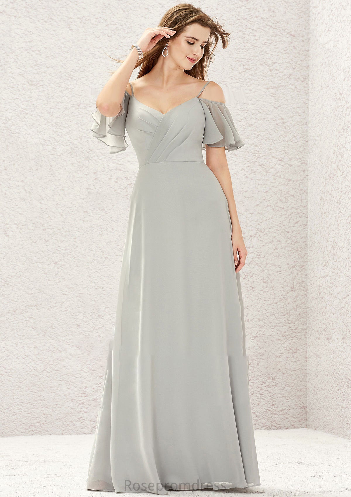 A-line Sweetheart Short Sleeve Long/Floor-Length Chiffon Bridesmaid Dresses With Pleated Lorna SRSP0025338