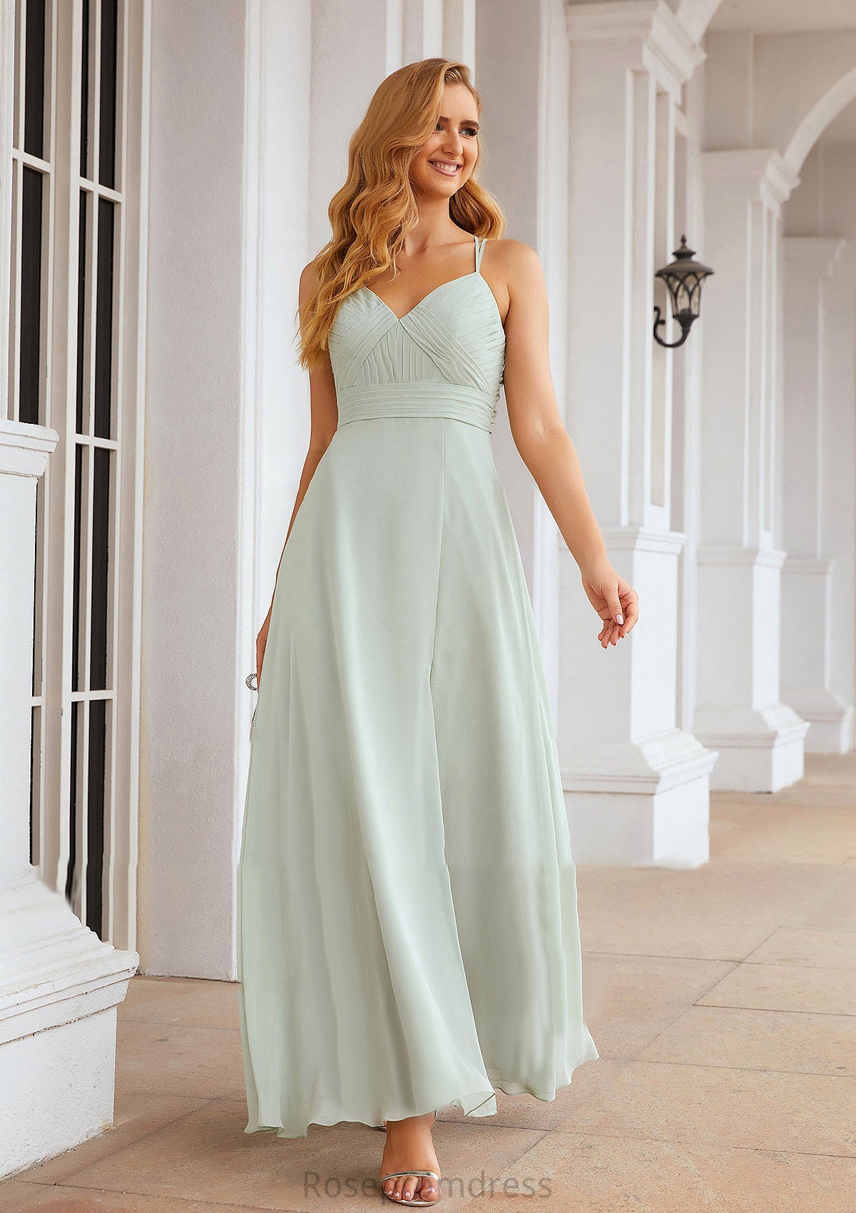 A-line Sweetheart Sleeveless Long/Floor-Length Chiffon Bridesmaid Dresses With Pleated Split.co.uk Shayla SRSP0025339