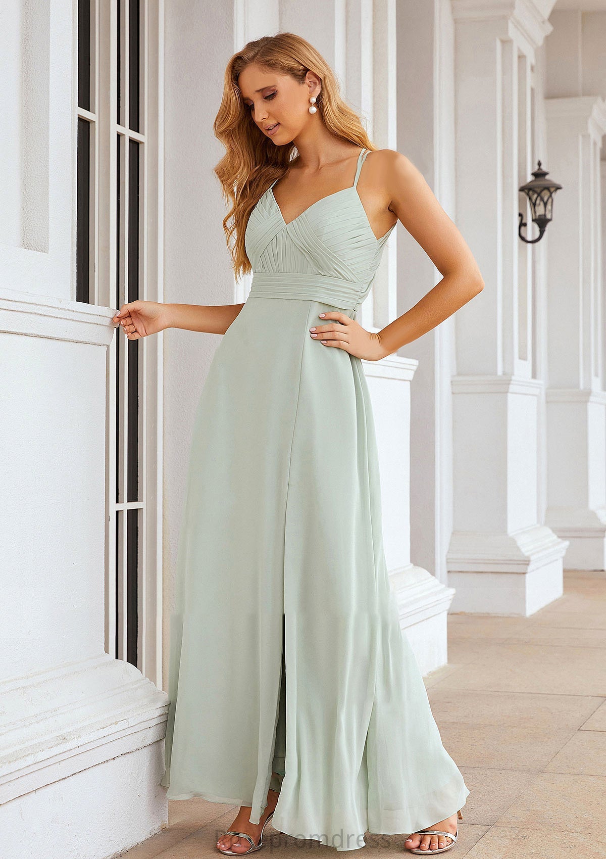 A-line Sweetheart Sleeveless Long/Floor-Length Chiffon Bridesmaid Dresses With Pleated Split.co.uk Shayla SRSP0025339