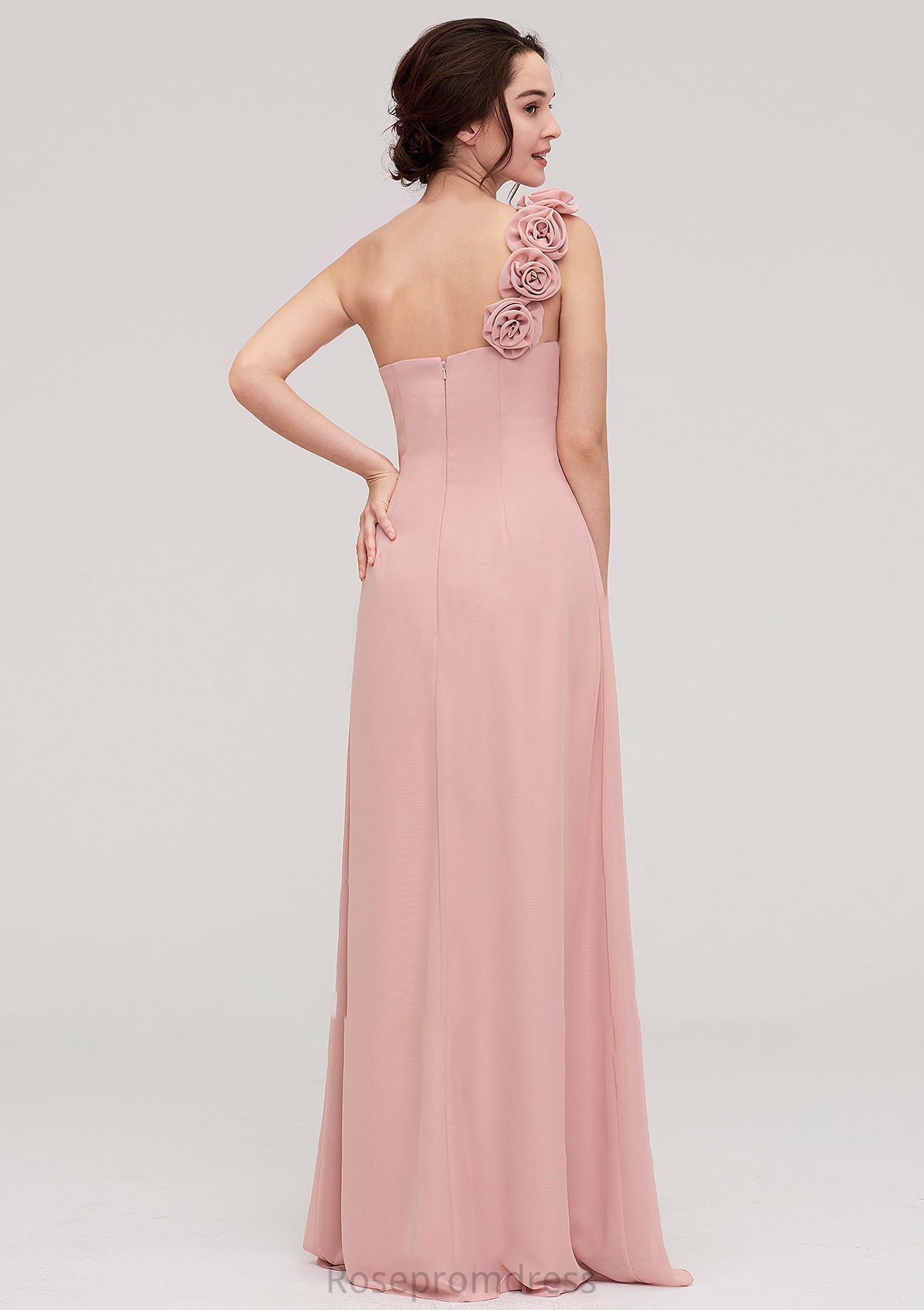 Sleeveless One-Shoulder Long/Floor-Length Chiffon A-line/Princess Bridesmaid Dresses With Pleated Flowers Kimora SRSP0025346