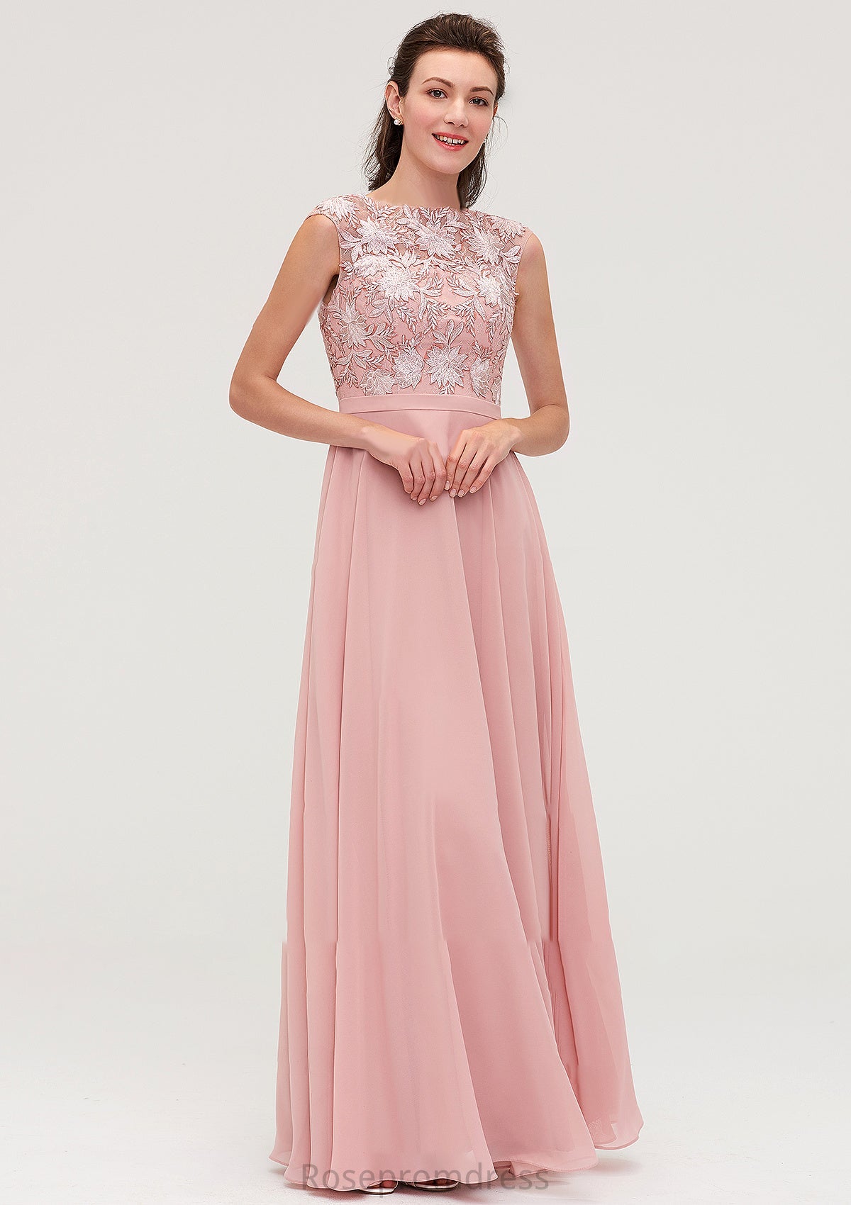 Sleeveless Chiffon A-line/Princess Long/Floor-Length Bridesmaid Dresseses With Sashes Appliqued Eden SRSP0025348