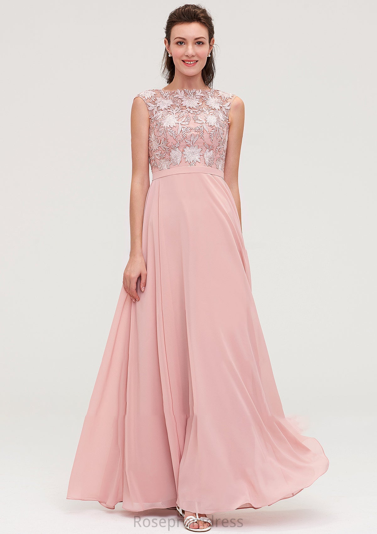 Sleeveless Chiffon A-line/Princess Long/Floor-Length Bridesmaid Dresseses With Sashes Appliqued Eden SRSP0025348