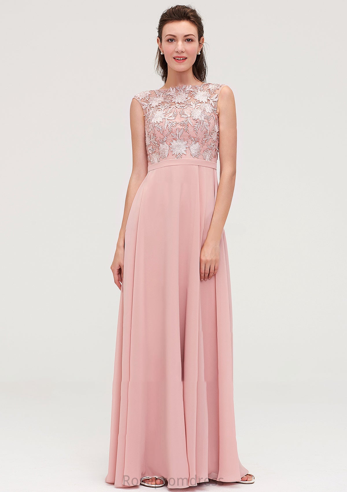 Sleeveless Chiffon A-line/Princess Long/Floor-Length Bridesmaid Dresseses With Sashes Appliqued Eden SRSP0025348