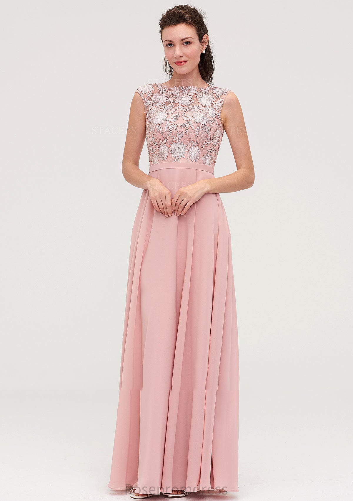 Sleeveless Chiffon A-line/Princess Long/Floor-Length Bridesmaid Dresseses With Sashes Appliqued Eden SRSP0025348